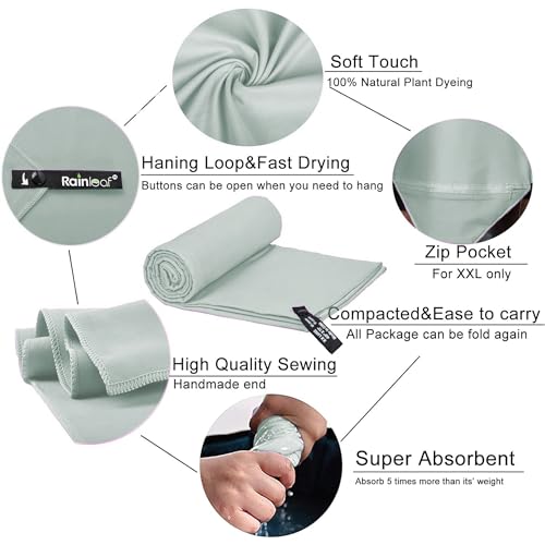 Rainleaf Microfiber Towel Perfect Travel & Gym & Camping Towel. Quick Dry - Super Absorbent - Ultra Compact - Lightweight. Suitable for Trip, Beach, Shower, Backpacking, Pool