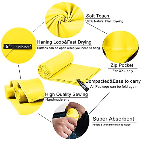 Rainleaf Microfiber Towel Perfect Travel & Gym & Camping Towel. Quick Dry - Super Absorbent - Ultra Compact - Lightweight. Suitable for Trip, Beach, Shower, Backpacking, Pool