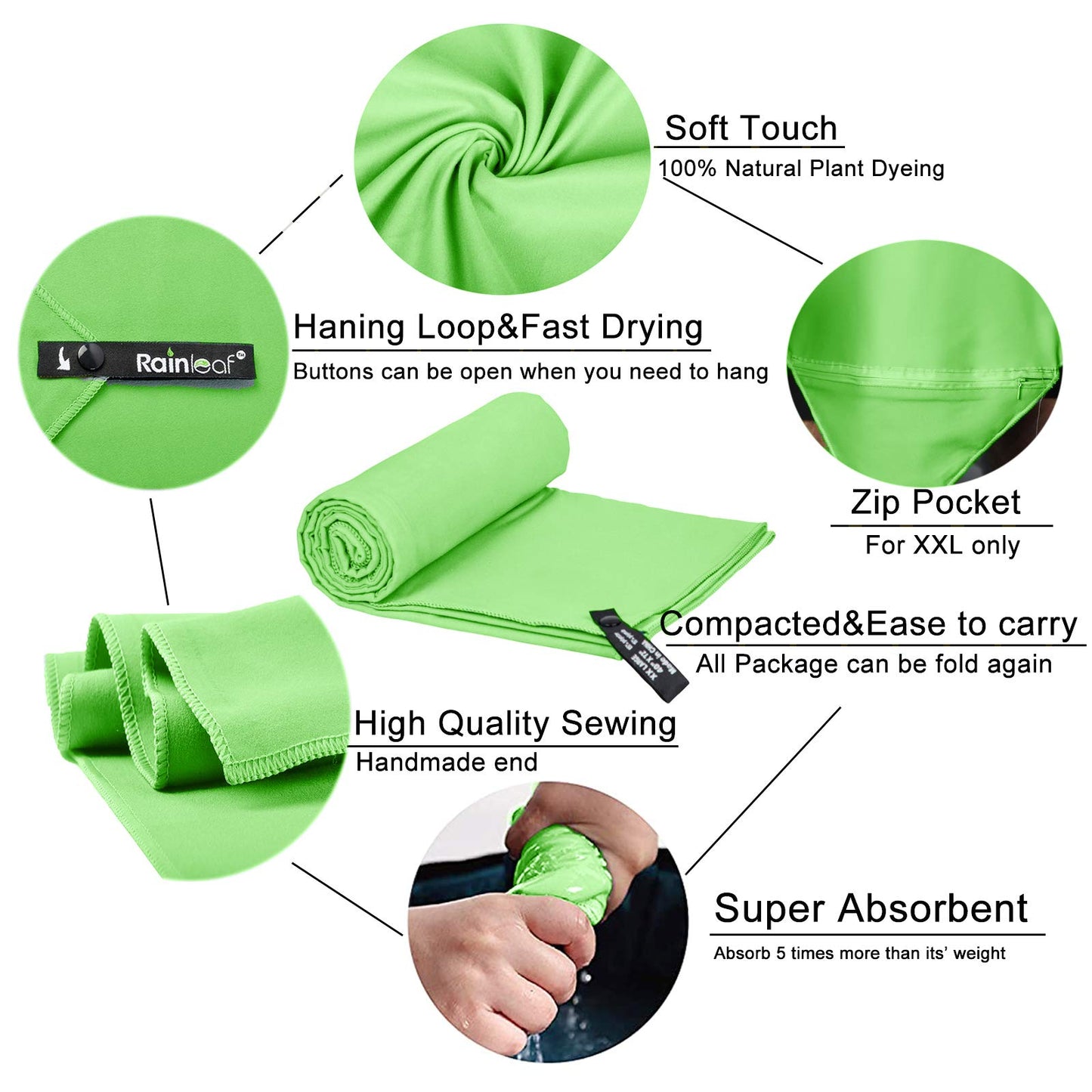 Rainleaf Microfiber Towel Perfect Travel & Gym & Camping Towel. Quick Dry - Super Absorbent - Ultra Compact - Lightweight. Suitable for Trip, Beach, Shower, Backpacking, Pool