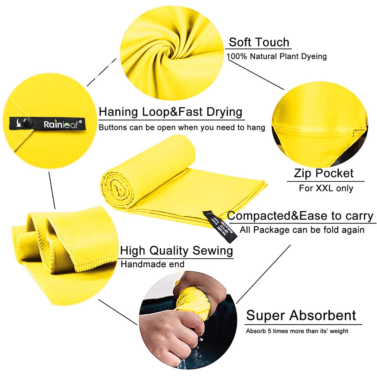 Rainleaf Microfiber Towel Perfect Travel & Gym & Camping Towel. Quick Dry - Super Absorbent - Ultra Compact - Lightweight. Suitable for Trip, Beach, Shower, Backpacking, Pool