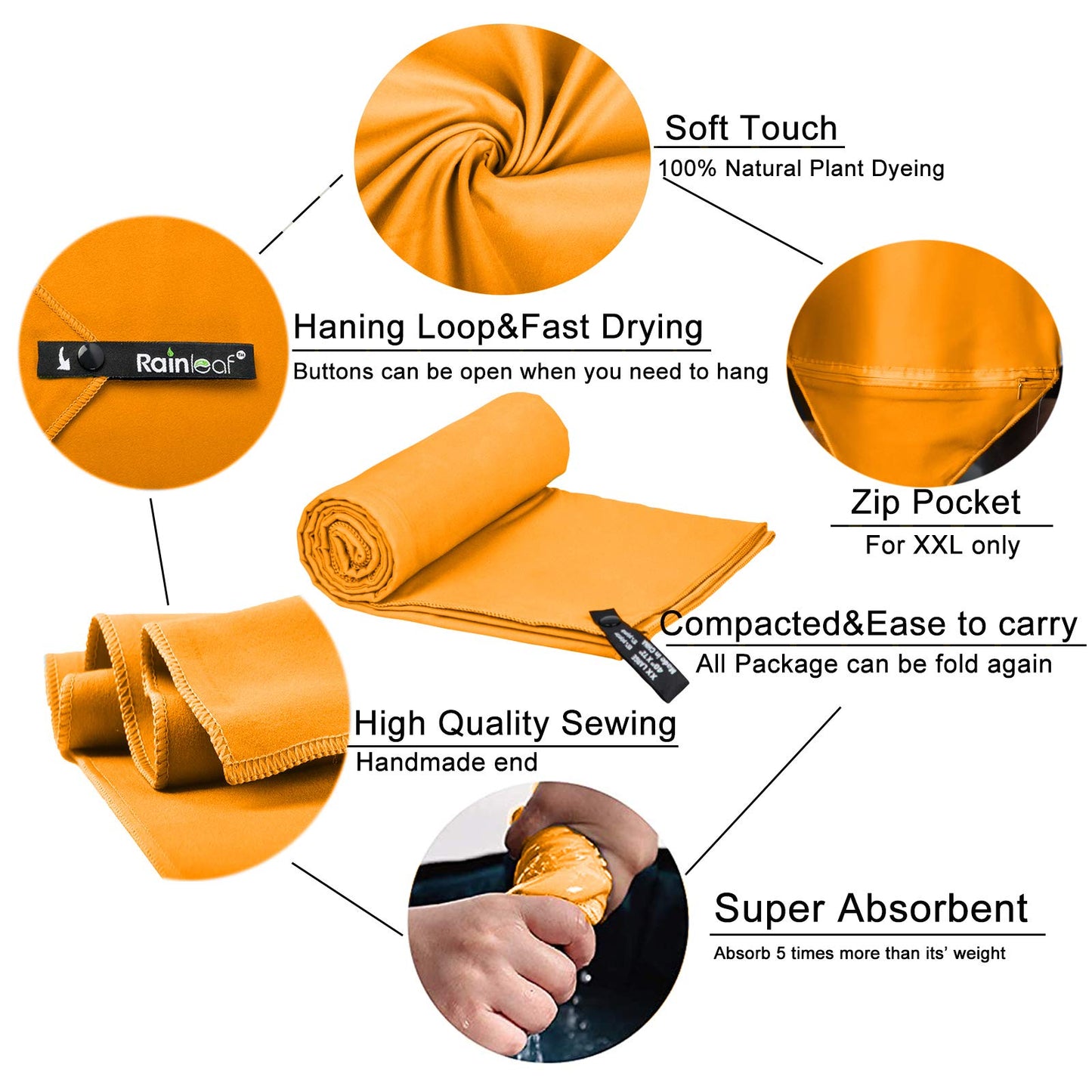 Rainleaf Microfiber Towel Perfect Travel & Gym & Camping Towel. Quick Dry - Super Absorbent - Ultra Compact - Lightweight. Suitable for Trip, Beach, Shower, Backpacking, Pool