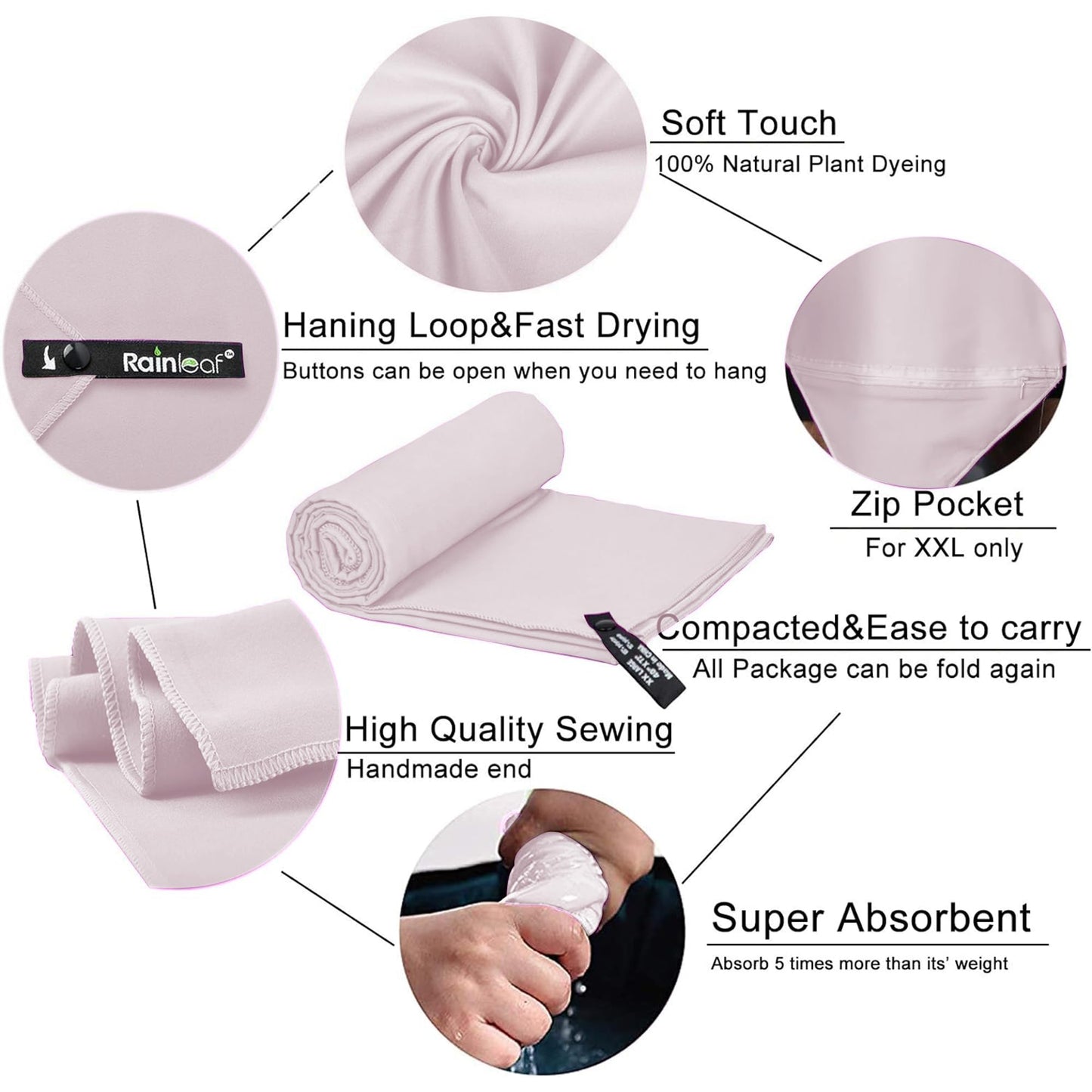 Rainleaf Microfiber Towel Perfect Travel & Gym & Camping Towel. Quick Dry - Super Absorbent - Ultra Compact - Lightweight. Suitable for Trip, Beach, Shower, Backpacking, Pool