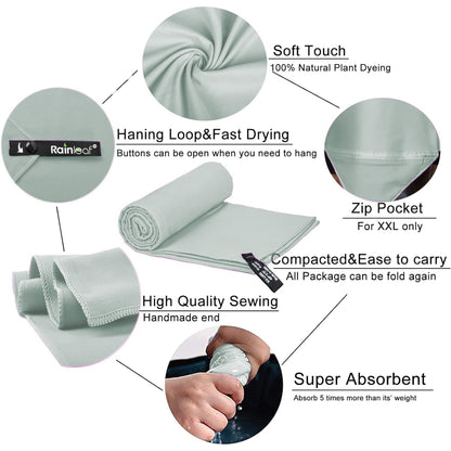 Rainleaf Microfiber Towel Perfect Travel & Gym & Camping Towel. Quick Dry - Super Absorbent - Ultra Compact - Lightweight. Suitable for Trip, Beach, Shower, Backpacking, Pool